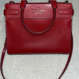 NWOT kate spade red currant handbag, handle and strap, metal logo, zip closure